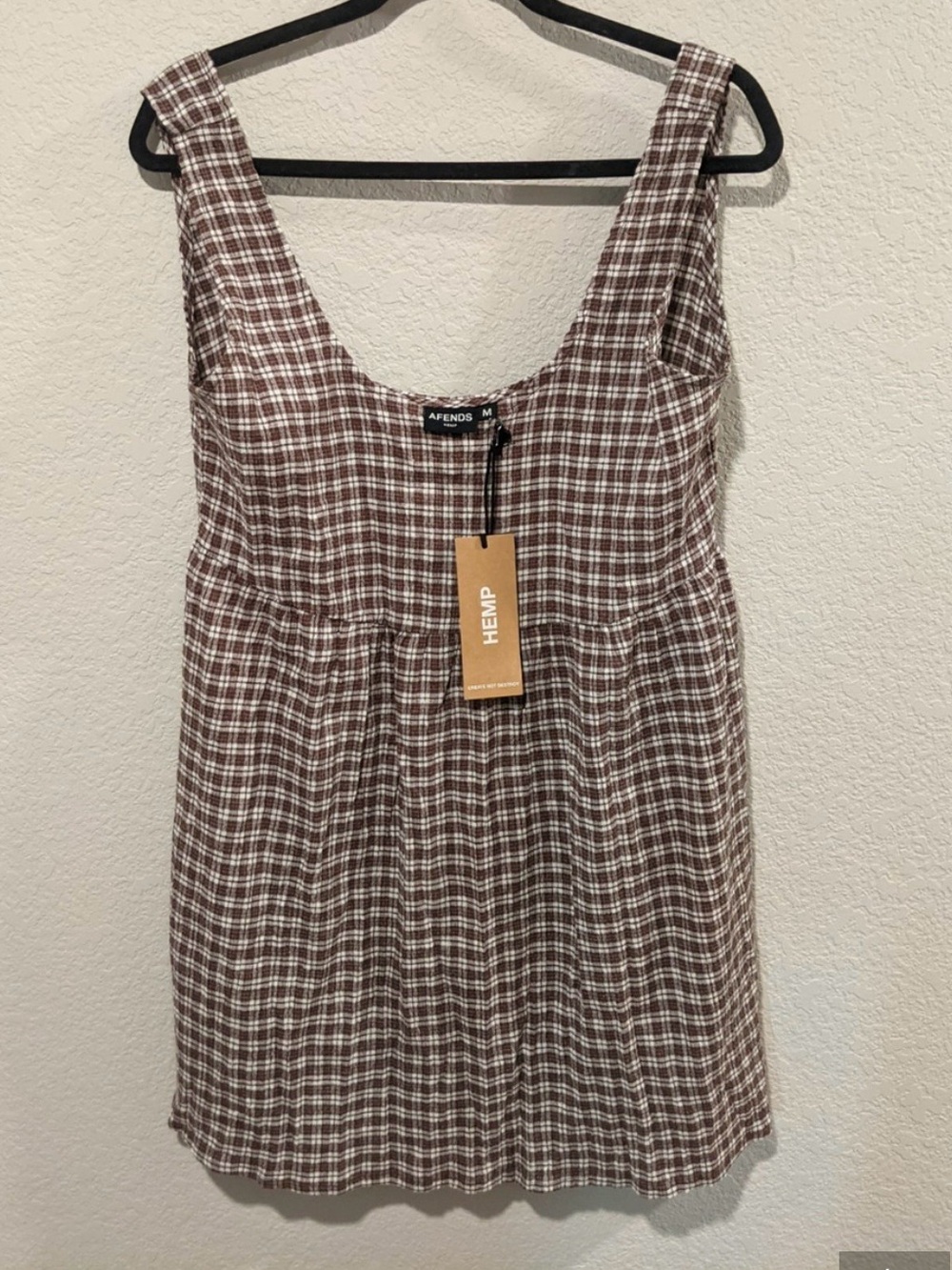 Afends Brown and White Plaid Sleeveless Dress - Picture 1 of 3